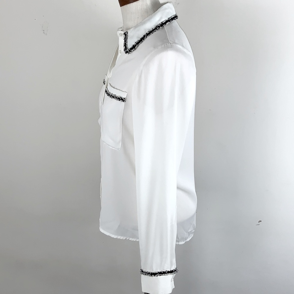 Zara Basic Sheer Eggshell Color Button Down Blous… - image 2